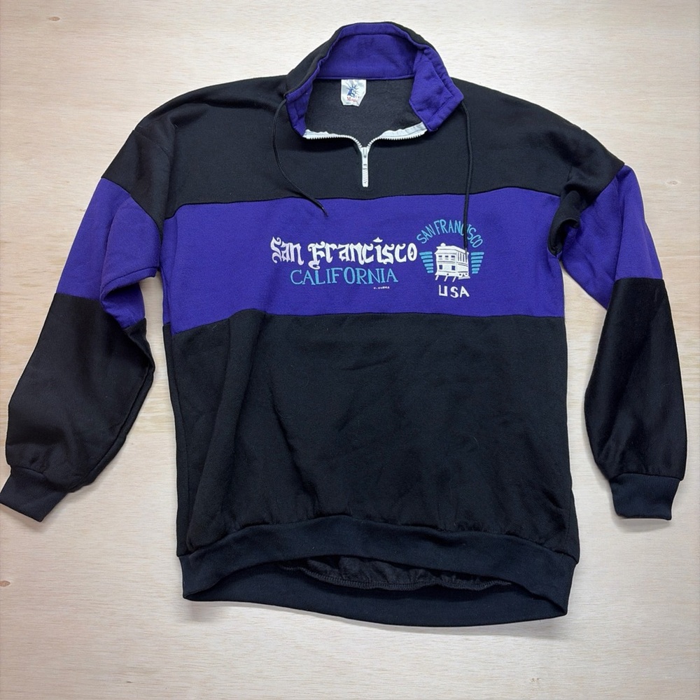 vtg 80s SAN FRANCISCO CALIFORNIA puffy print Cable Car 1/4 Zip sweatshirt XXL US